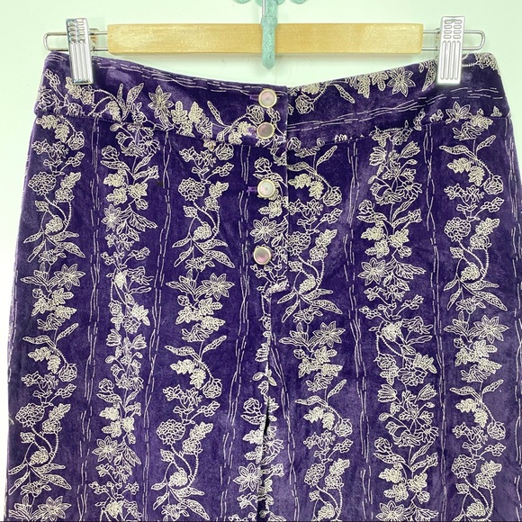 Vtg 70s Alpaq purple velvet floral print boho pant - Picture 2 of 7